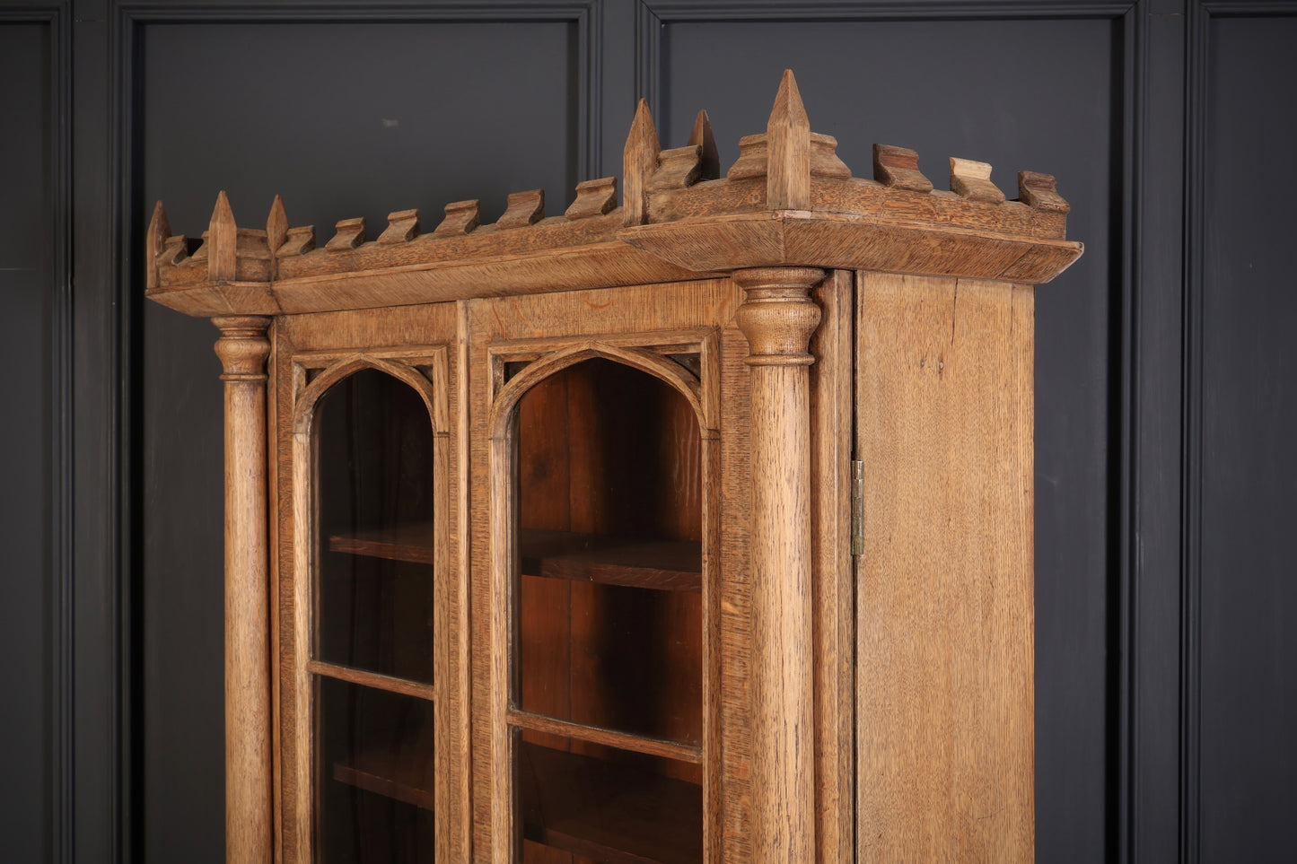 Victorian Bleached Oak Secretaire Bookcase