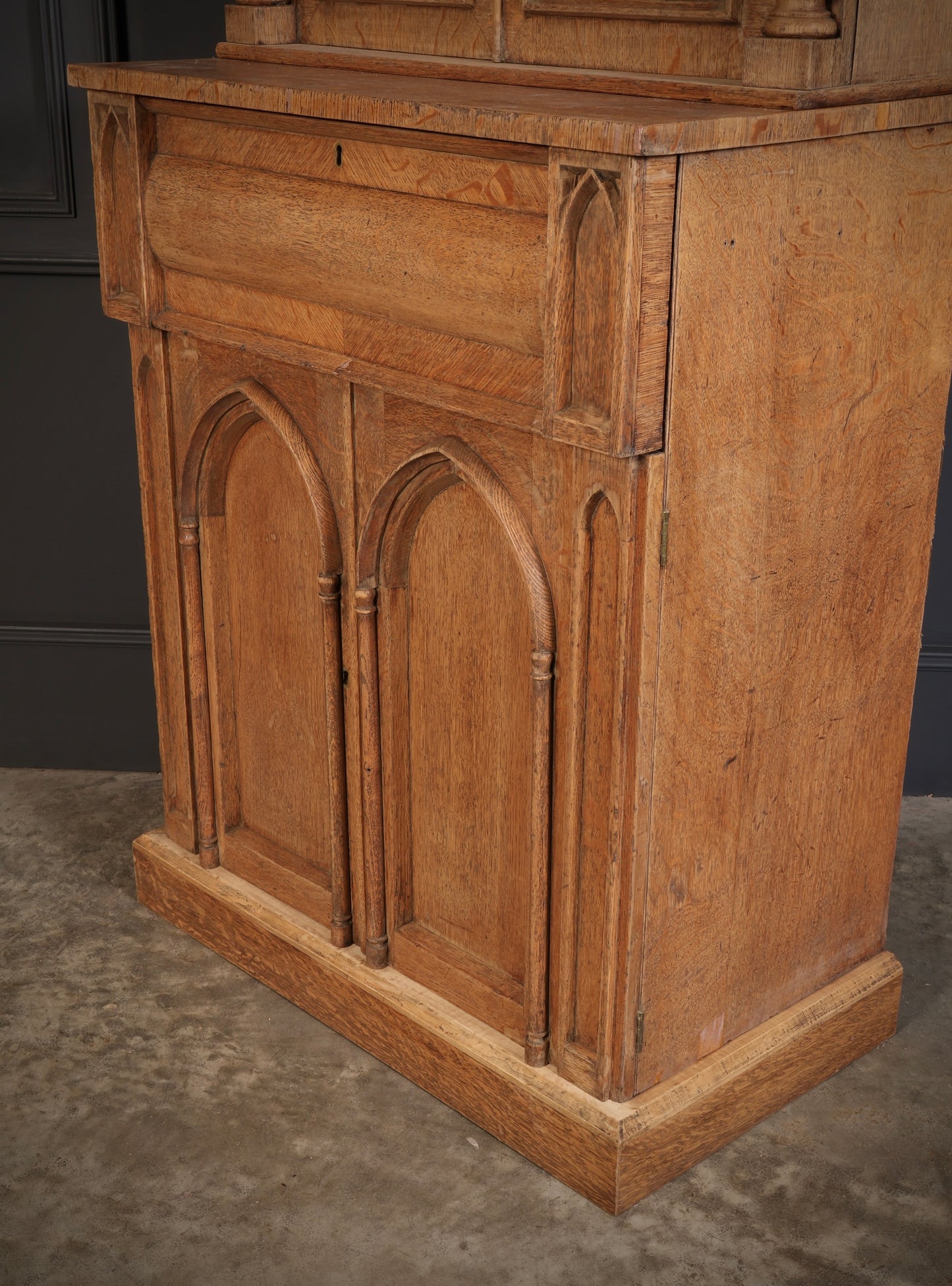 Victorian Bleached Oak Secretaire Bookcase