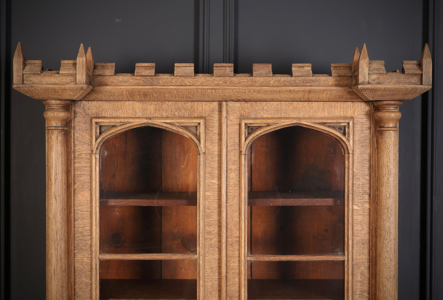 Victorian Bleached Oak Secretaire Bookcase