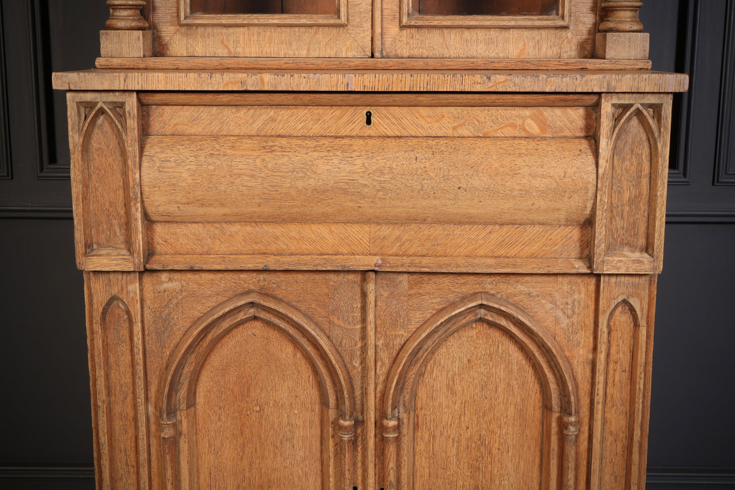 Victorian Bleached Oak Secretaire Bookcase