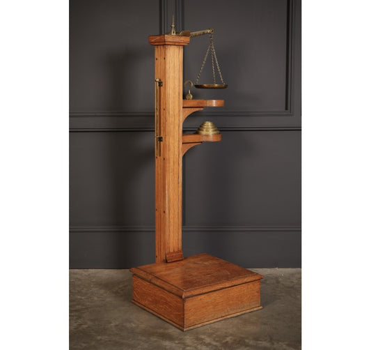 Victorian Brass Mounted Oak Personal Weighing Scales