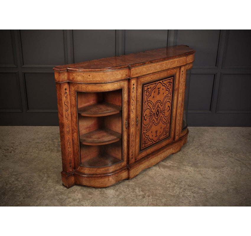 Victorian Burr Walnut Marquetry Inlaid Credenza