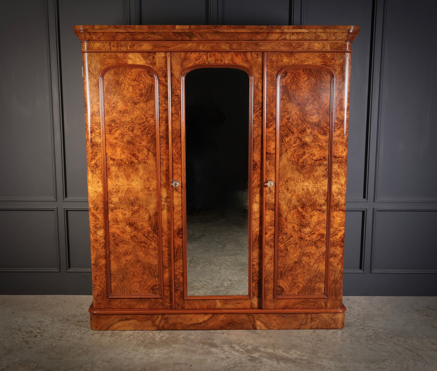 Victorian Burr Walnut Triple Wardrobe