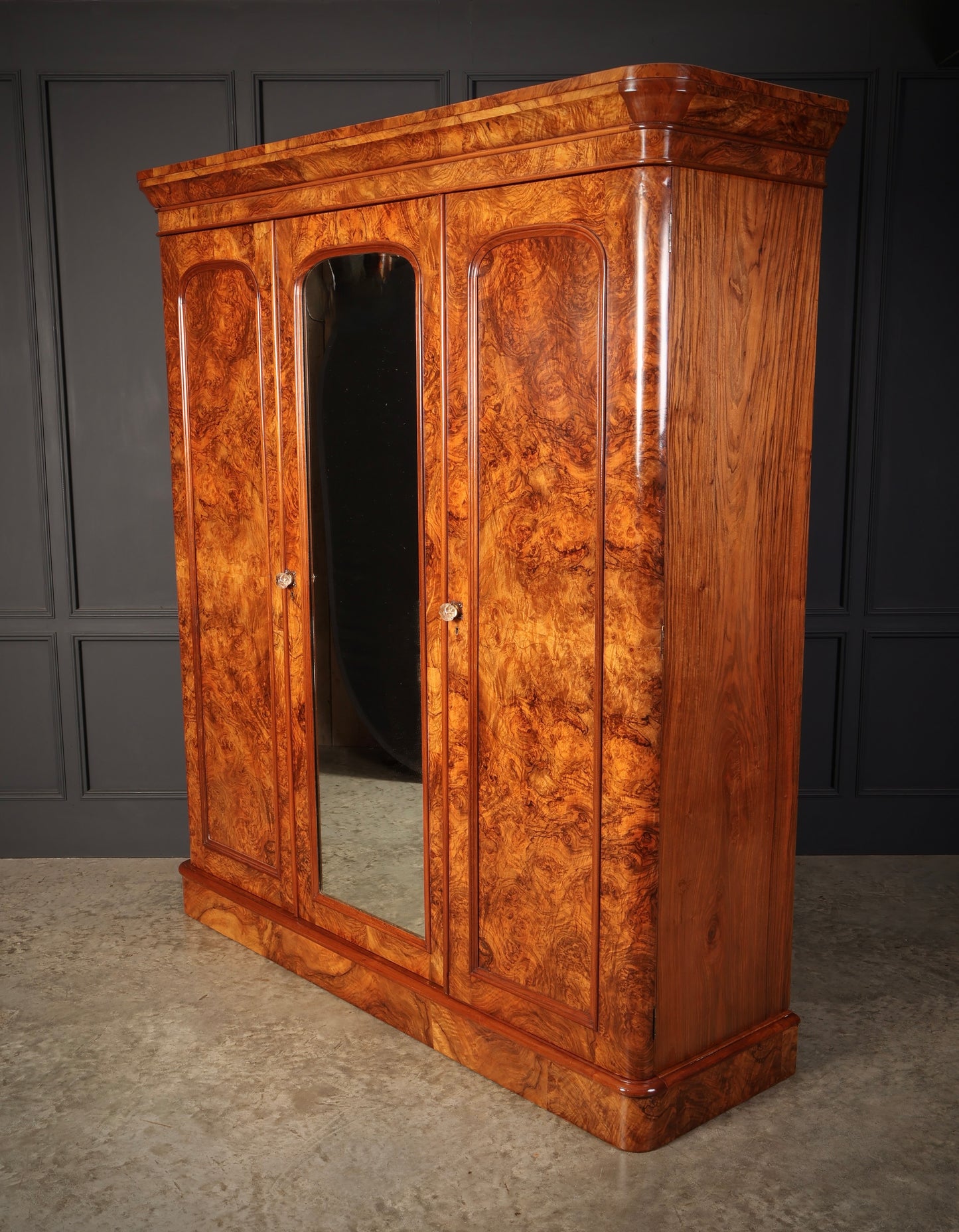 Victorian Burr Walnut Triple Wardrobe