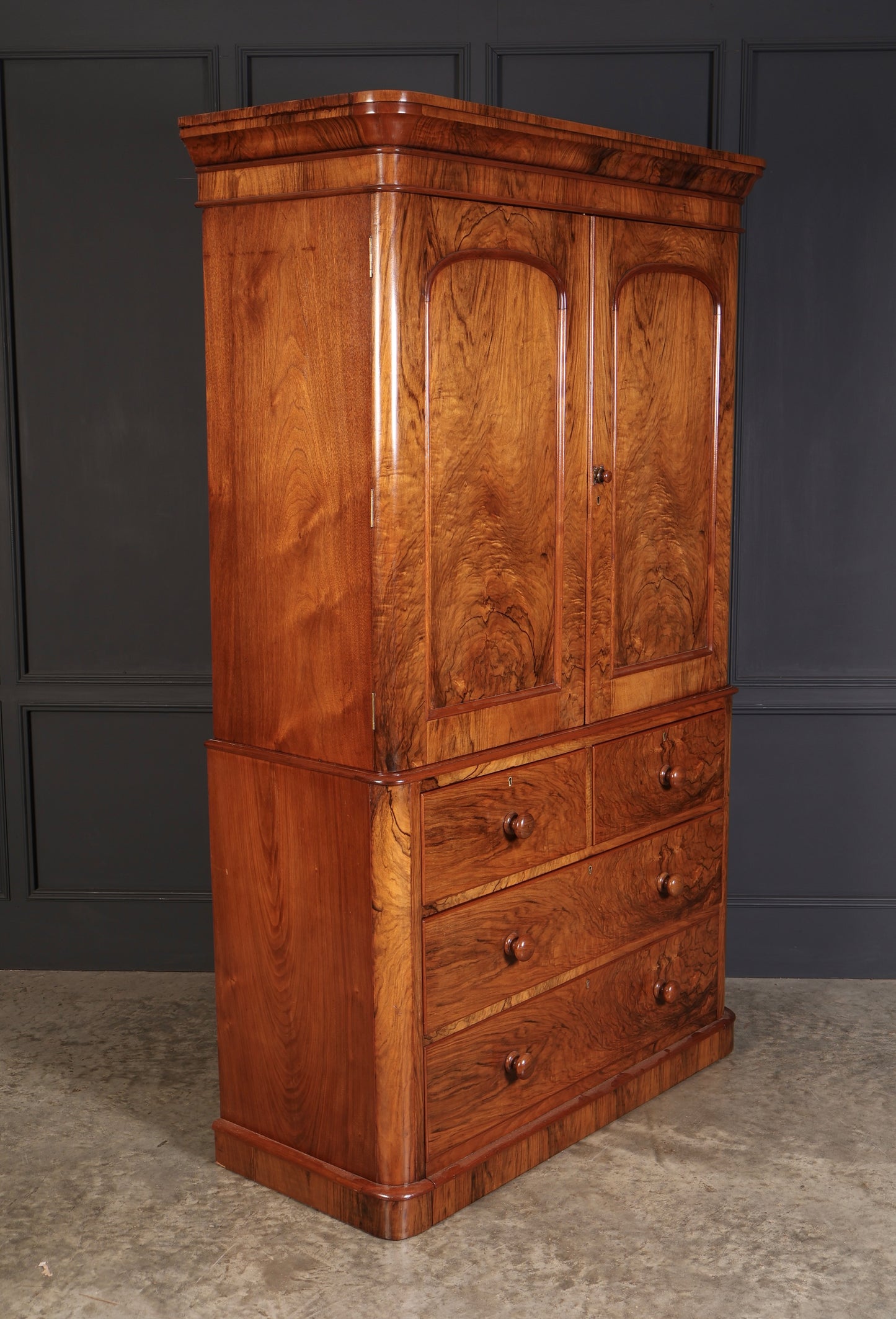 Victorian Figured Walnut Linen Press Cupboard