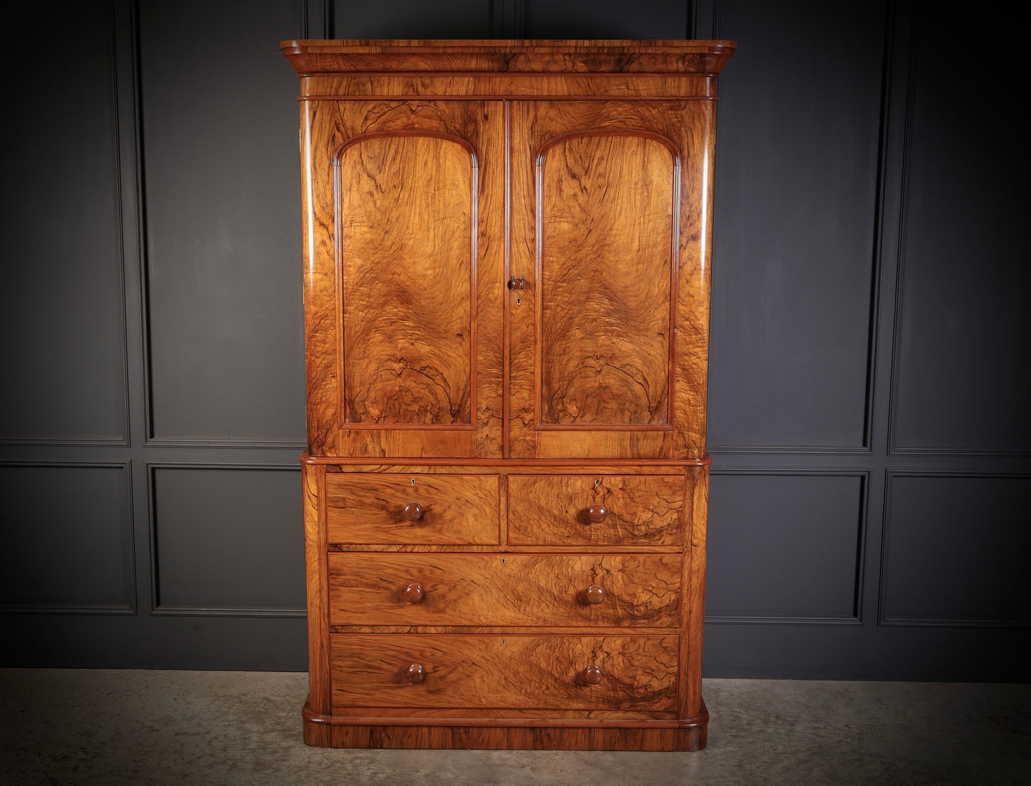 Victorian Figured Walnut Linen Press Cupboard