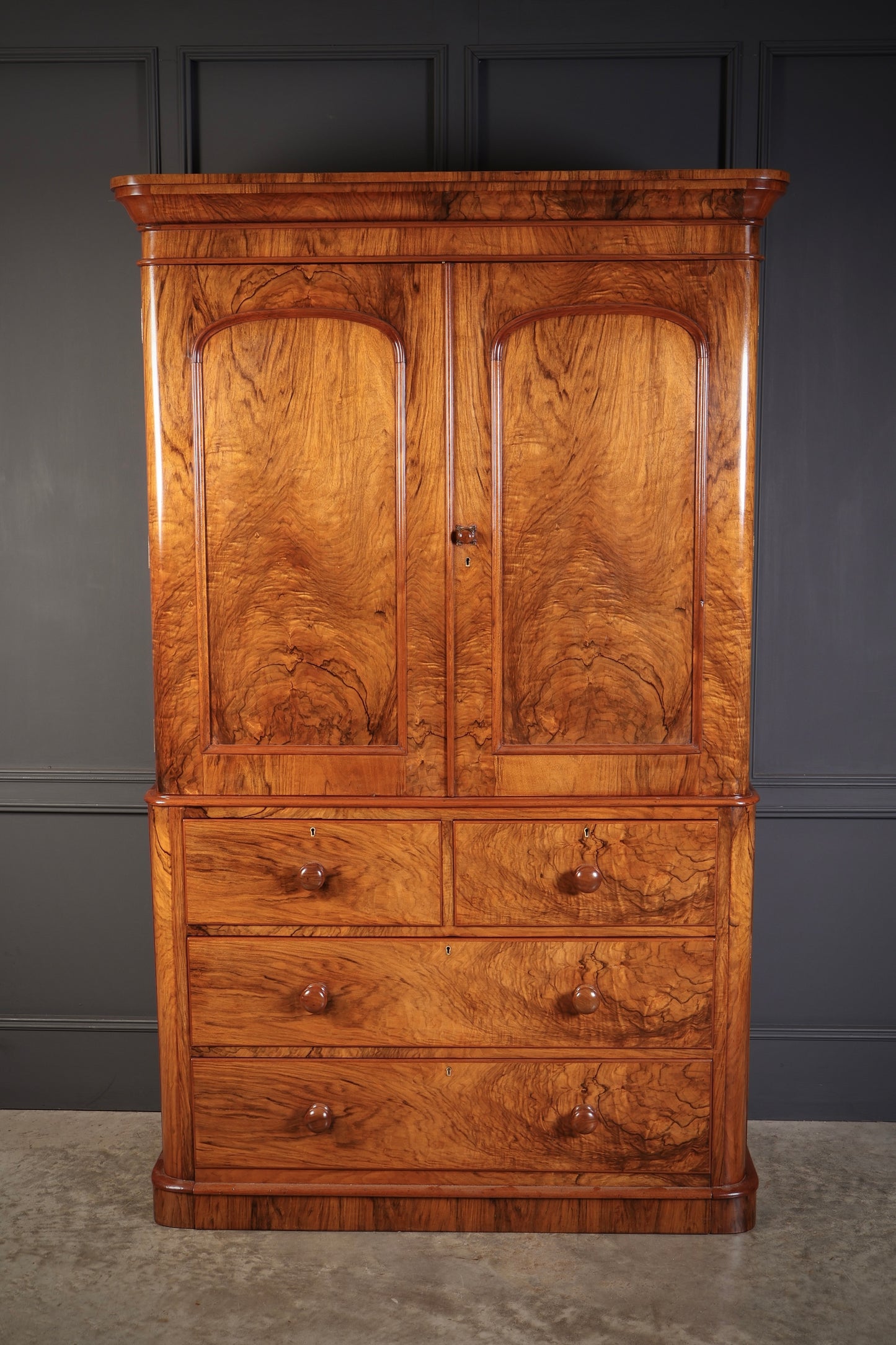 Victorian Figured Walnut Linen Press Cupboard