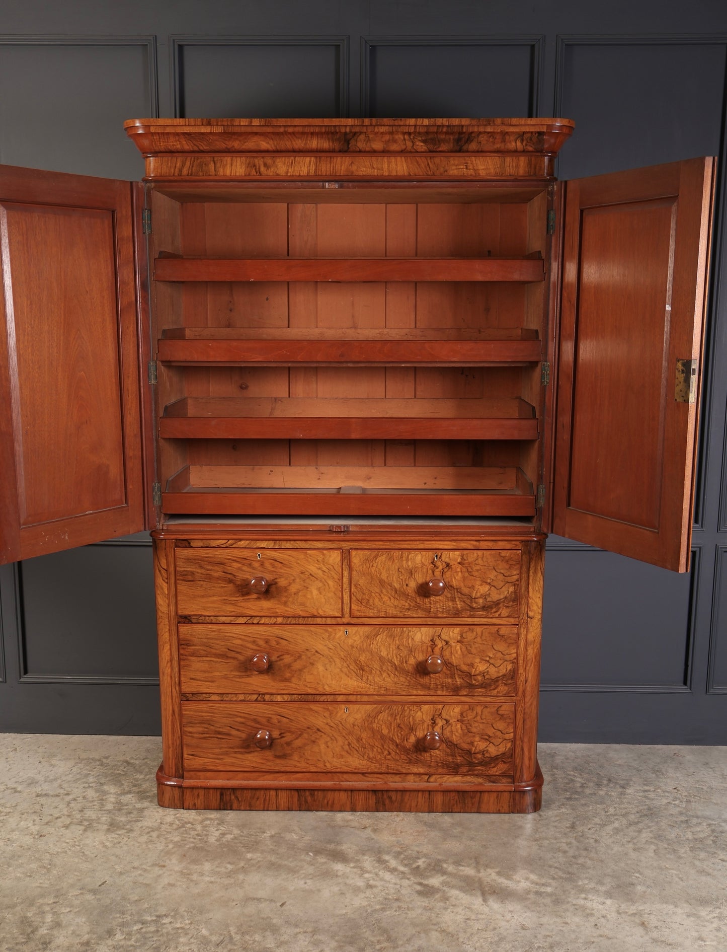 Victorian Figured Walnut Linen Press Cupboard