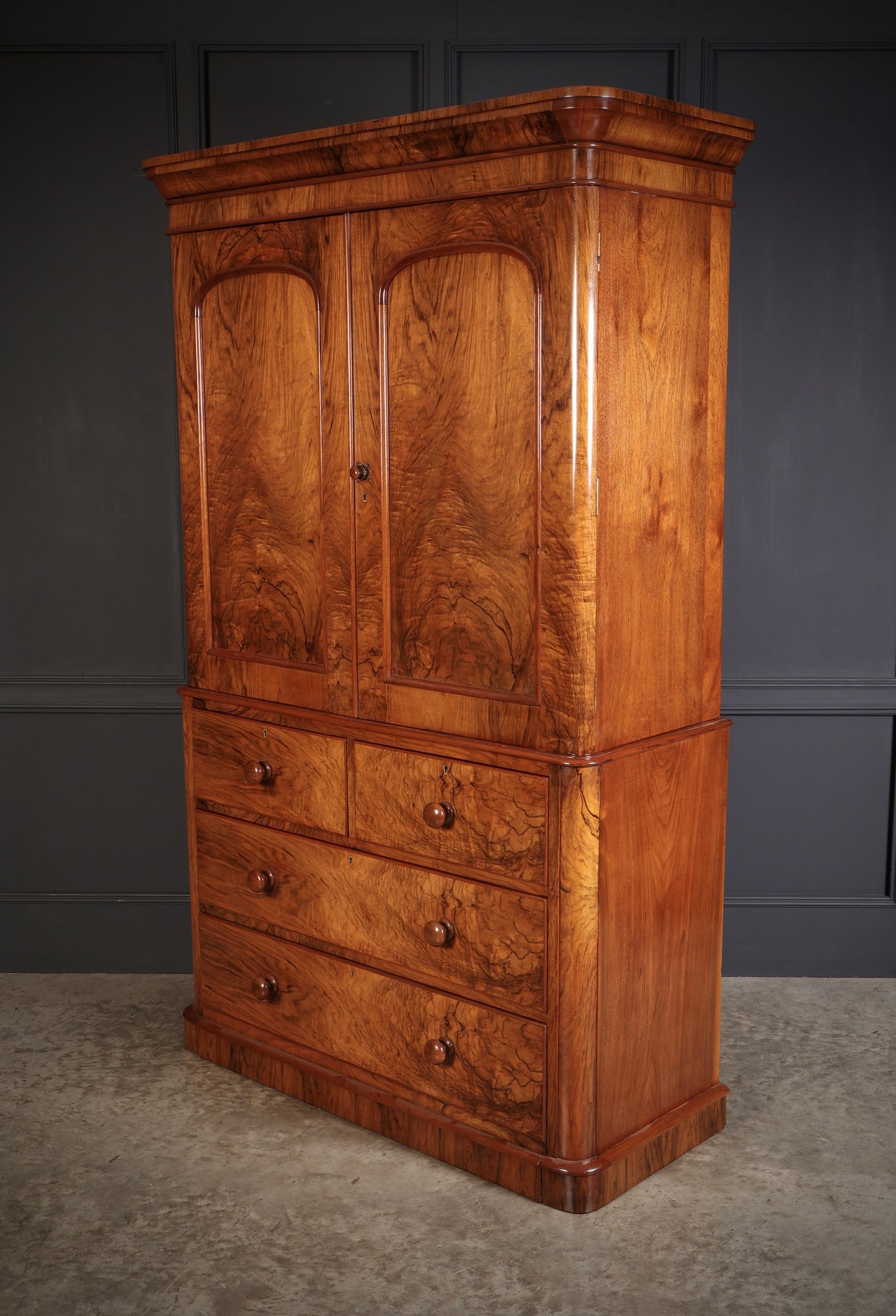 Victorian Figured Walnut Linen Press Cupboard