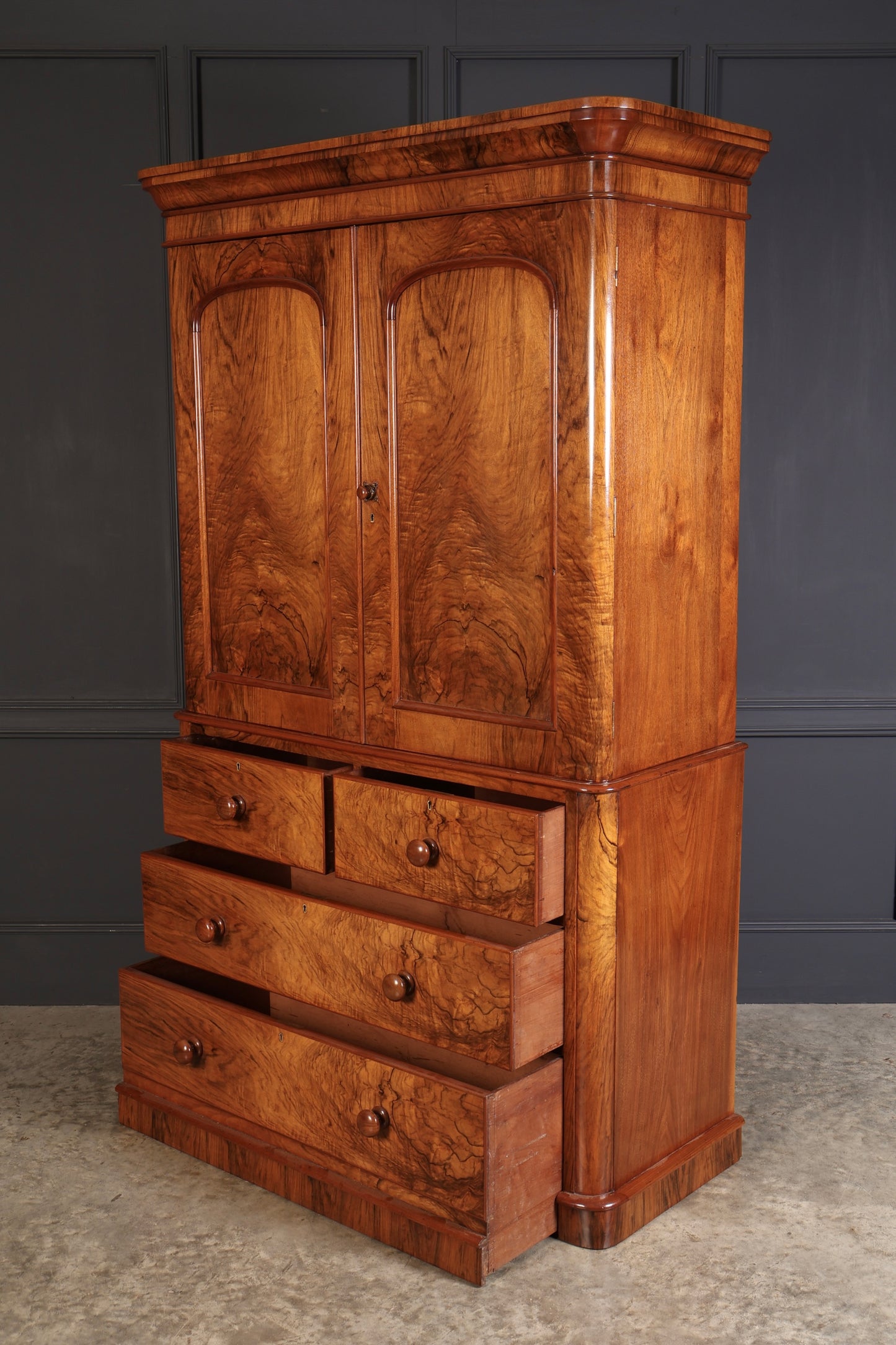 Victorian Figured Walnut Linen Press Cupboard