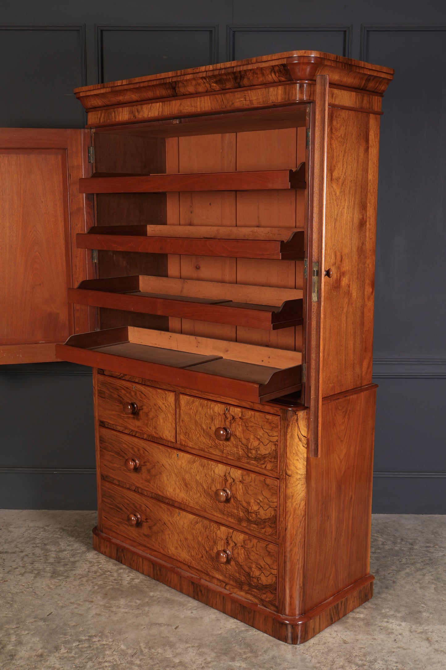 Victorian Figured Walnut Linen Press Cupboard