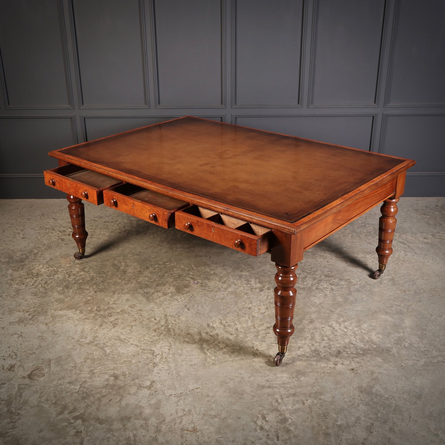Victorian Mahogany & Amboyna Writing Table by Bulstrode Cambridge