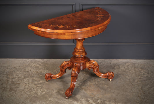 Victorian Marquetry Inlaid Burr Walnut Card Table