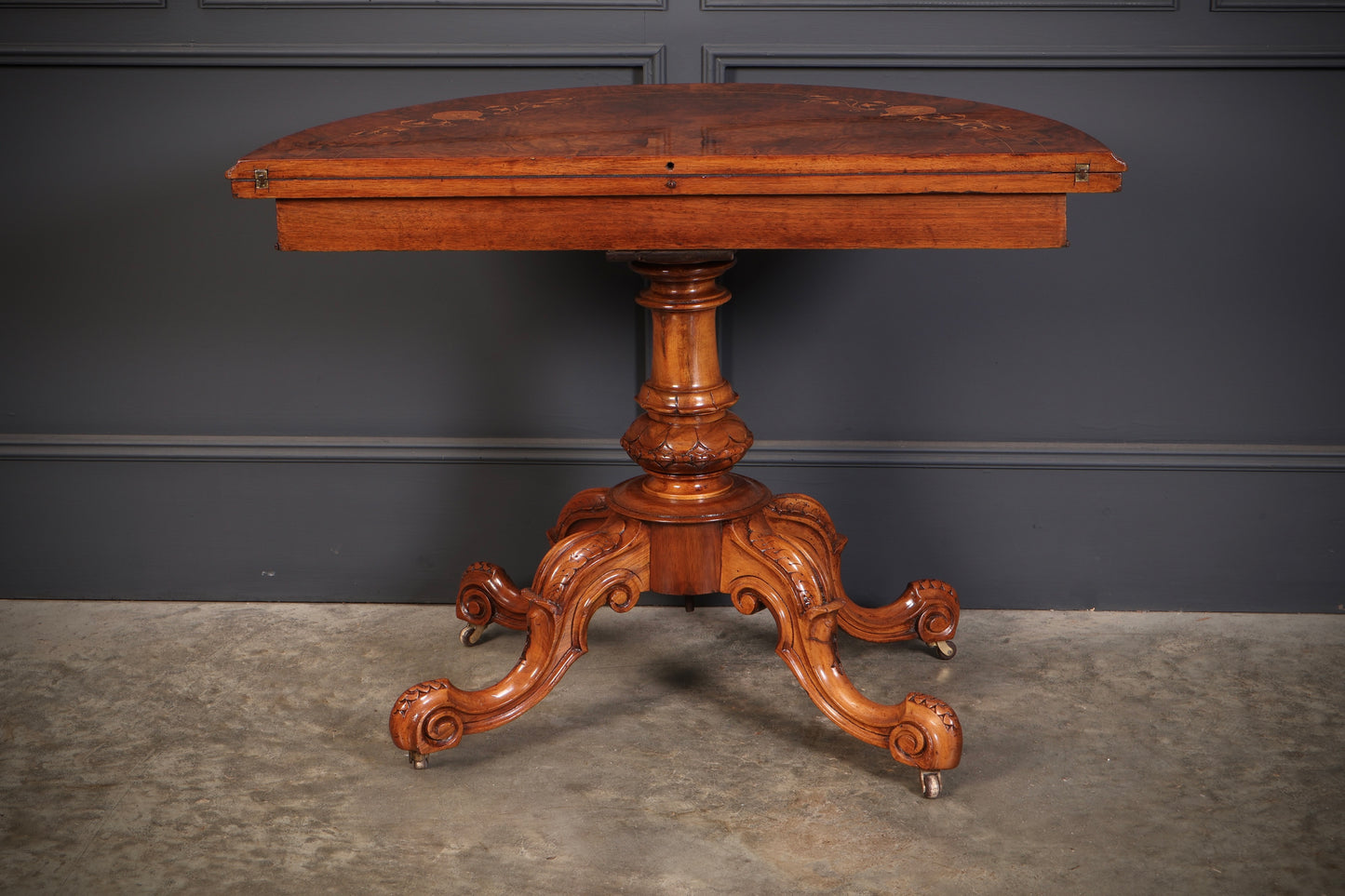 Victorian Marquetry Inlaid Burr Walnut Card Table