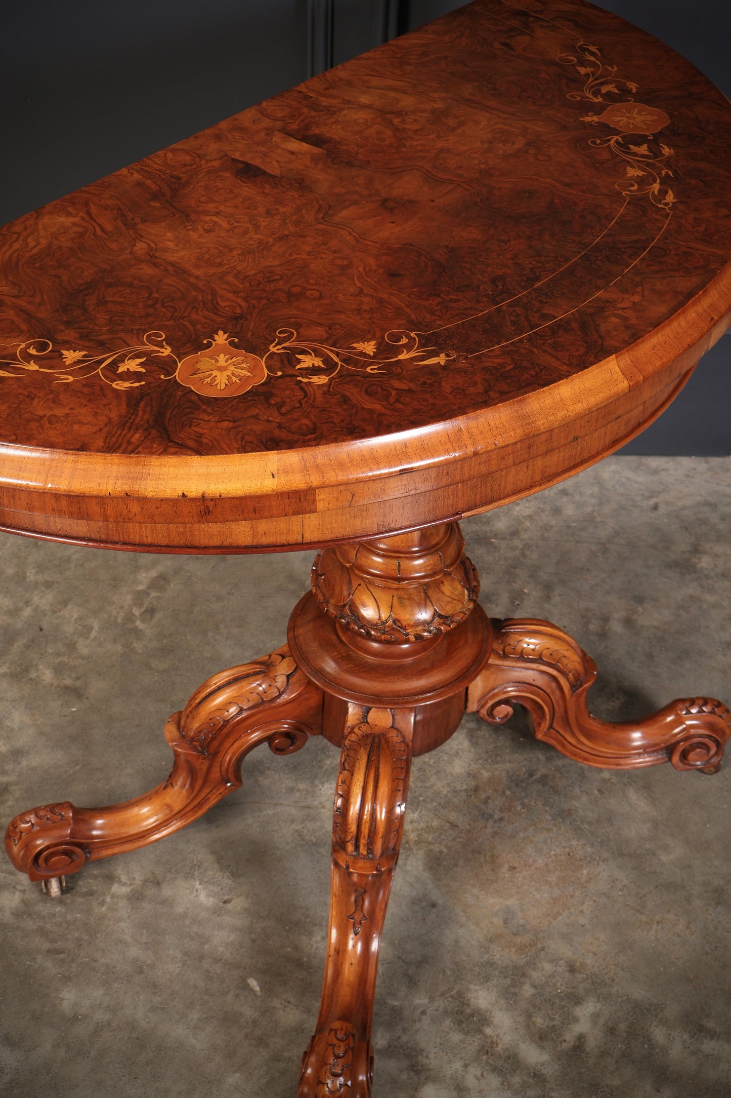 Victorian Marquetry Inlaid Burr Walnut Card Table