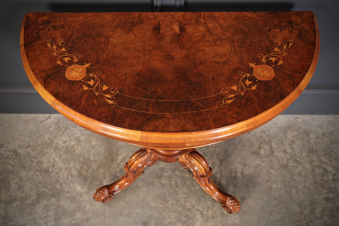 Victorian Marquetry Inlaid Burr Walnut Card Table