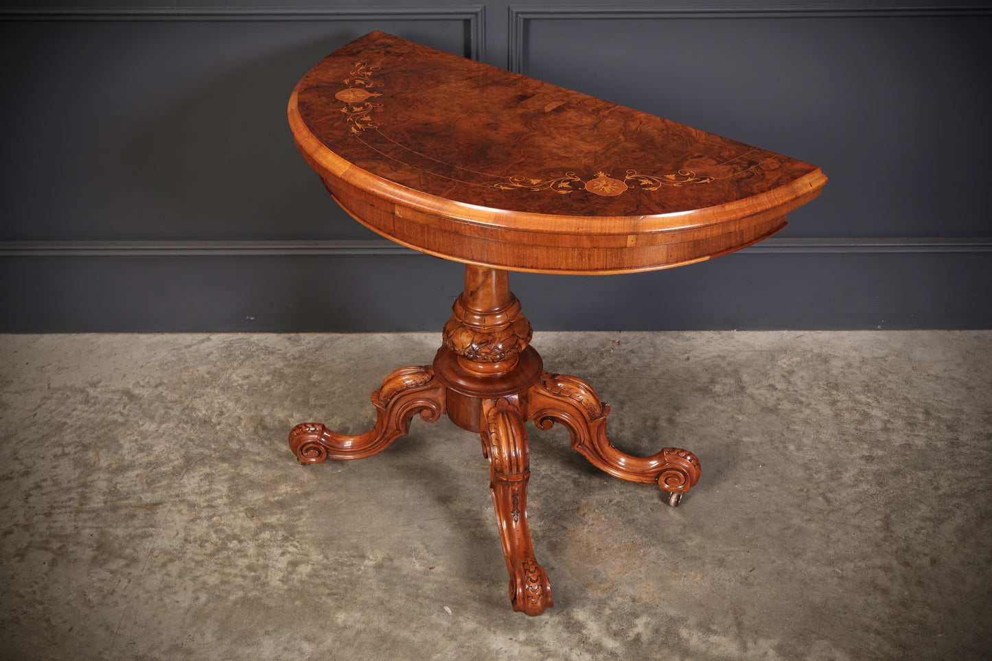 Victorian Marquetry Inlaid Burr Walnut Card Table