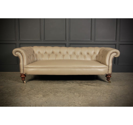 Victorian Taupe Leather Chesterfield Sofa