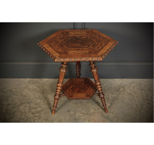 Walnut Marquetry Inlaid Hexagonal Occasional Table