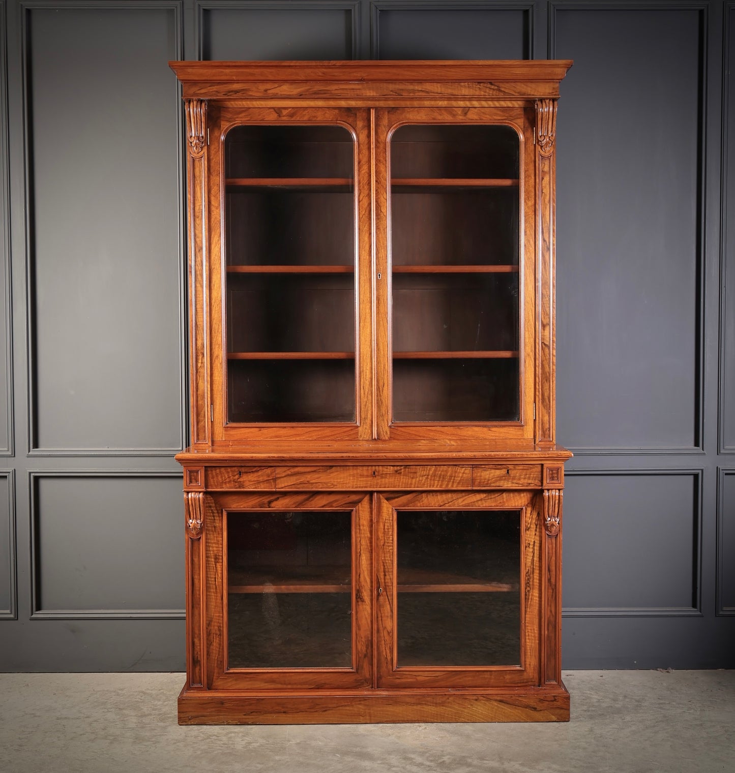 Fine William IV Walnut Glazed Bookcase