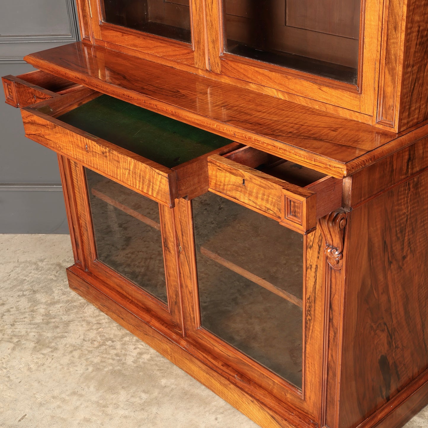 Fine William IV Walnut Glazed Bookcase