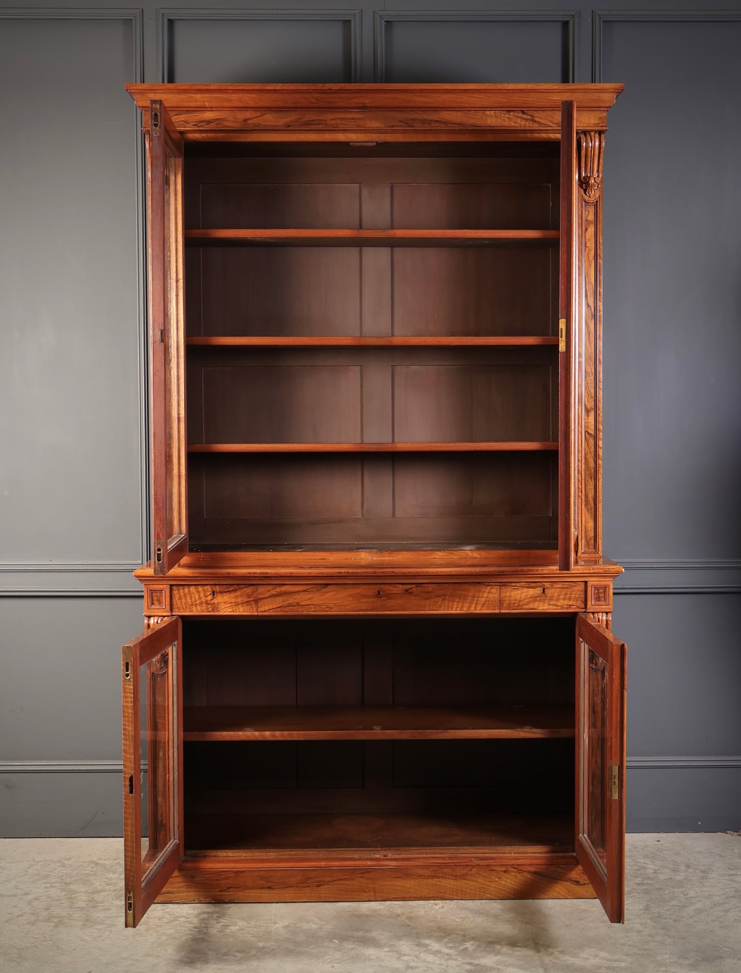 Fine William IV Walnut Glazed Bookcase
