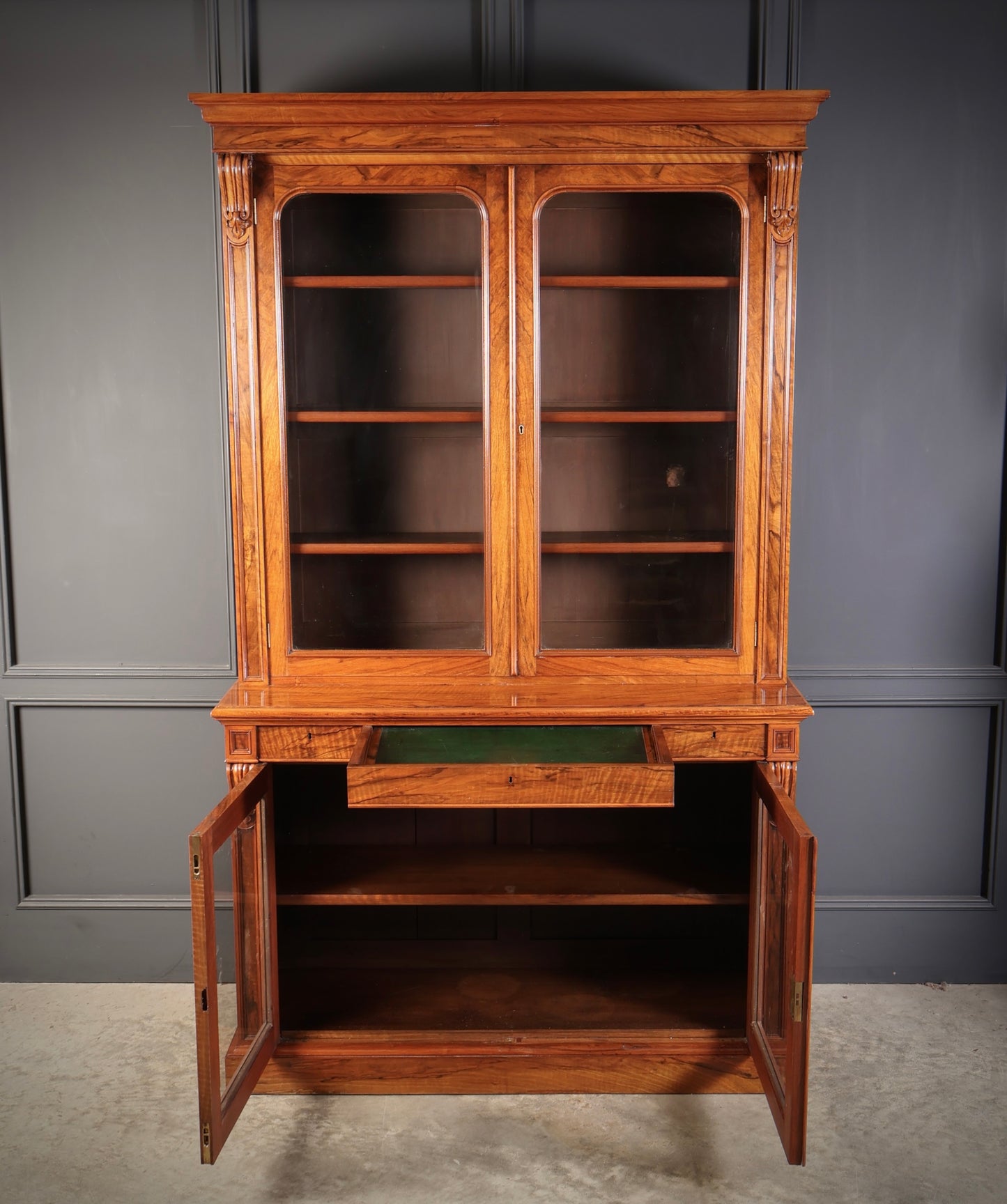 Fine William IV Walnut Glazed Bookcase