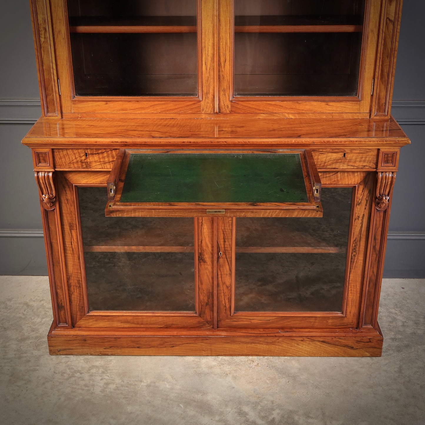 Fine William IV Walnut Glazed Bookcase