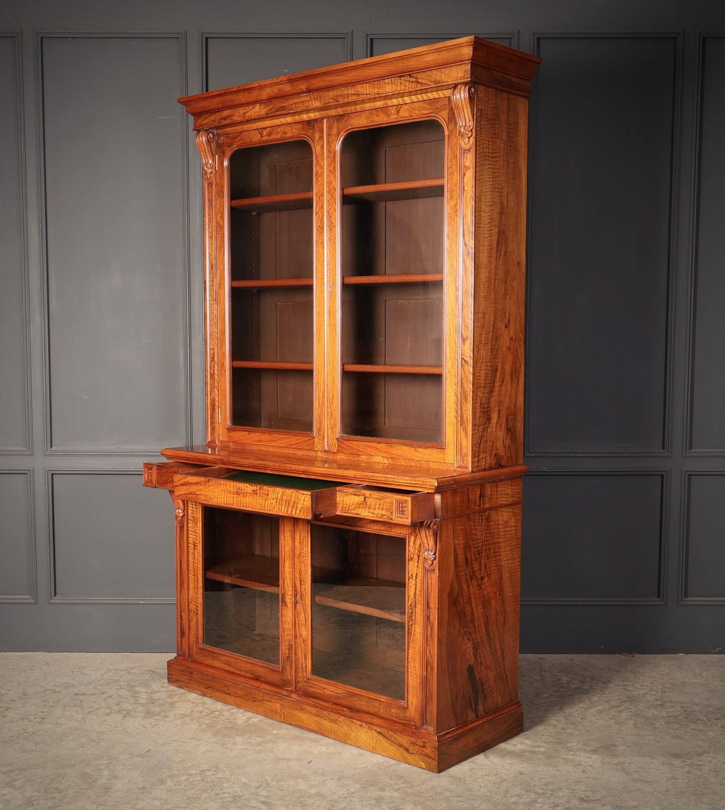 Fine William IV Walnut Glazed Bookcase