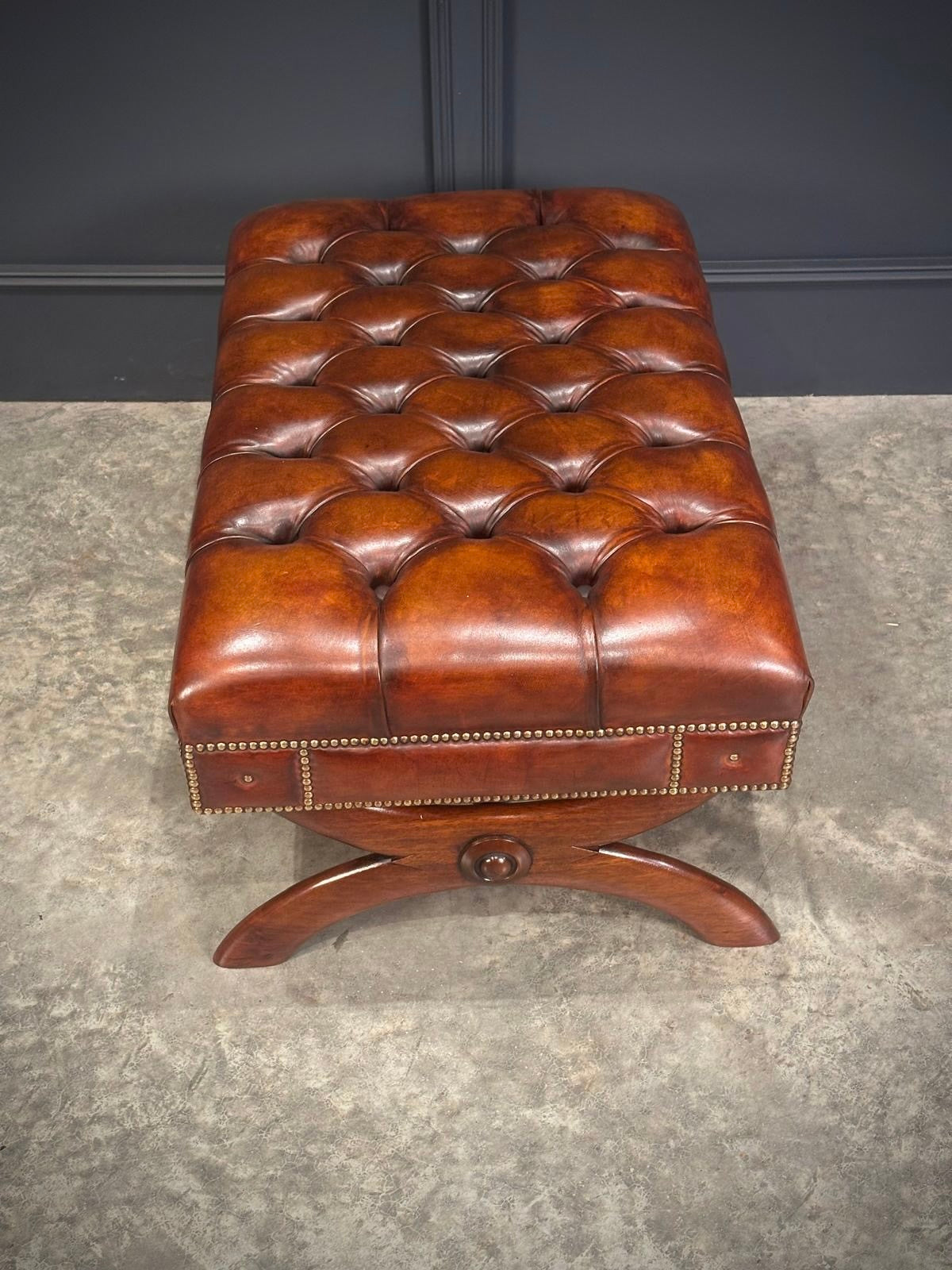 Hand Dyed Buttoned Leather Footstool