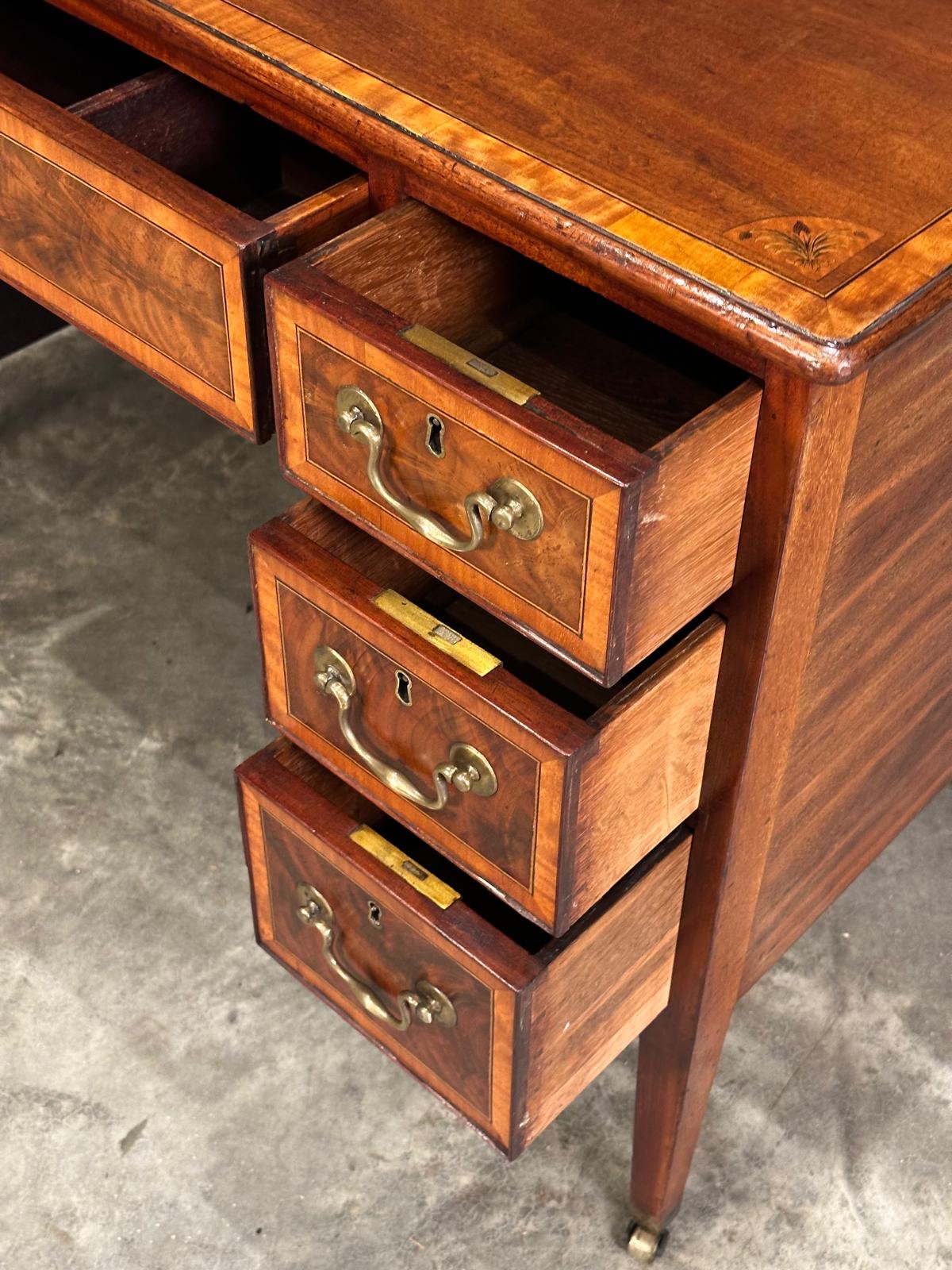 18th Century Marquetry Inlaid Mahogany Writing Desk