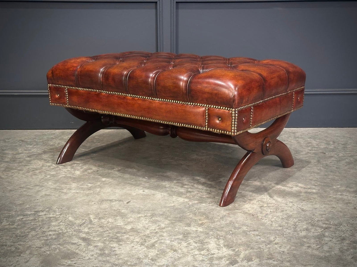Hand Dyed Buttoned Leather Footstool