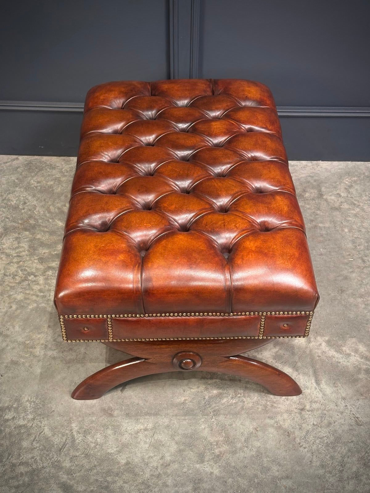 Hand Dyed Buttoned Leather Footstool