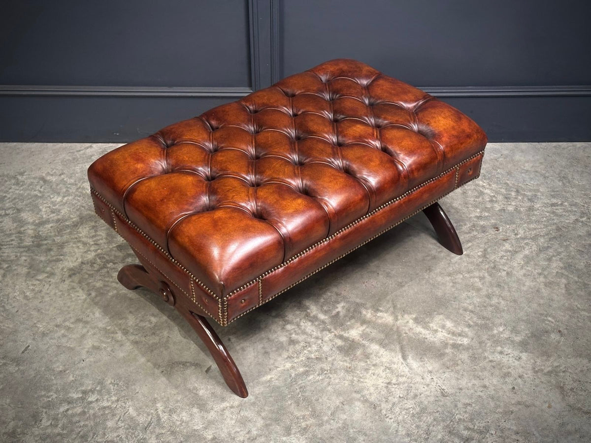Hand Dyed Buttoned Leather Footstool