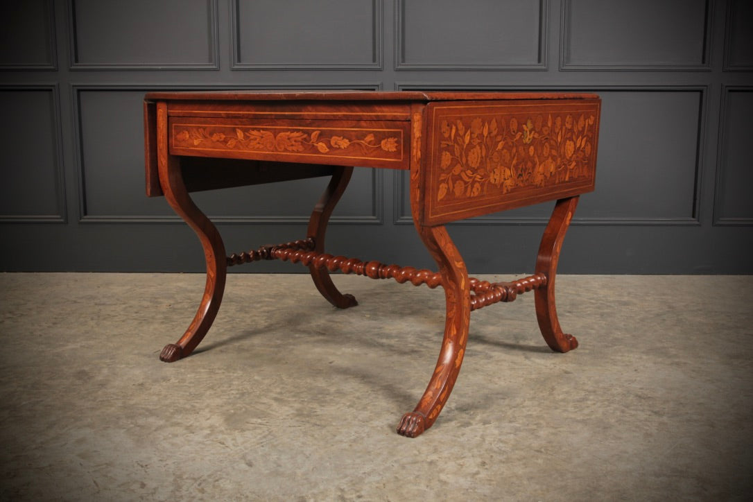 Dutch Marquetry Inlaid Walnut Sofa Table
