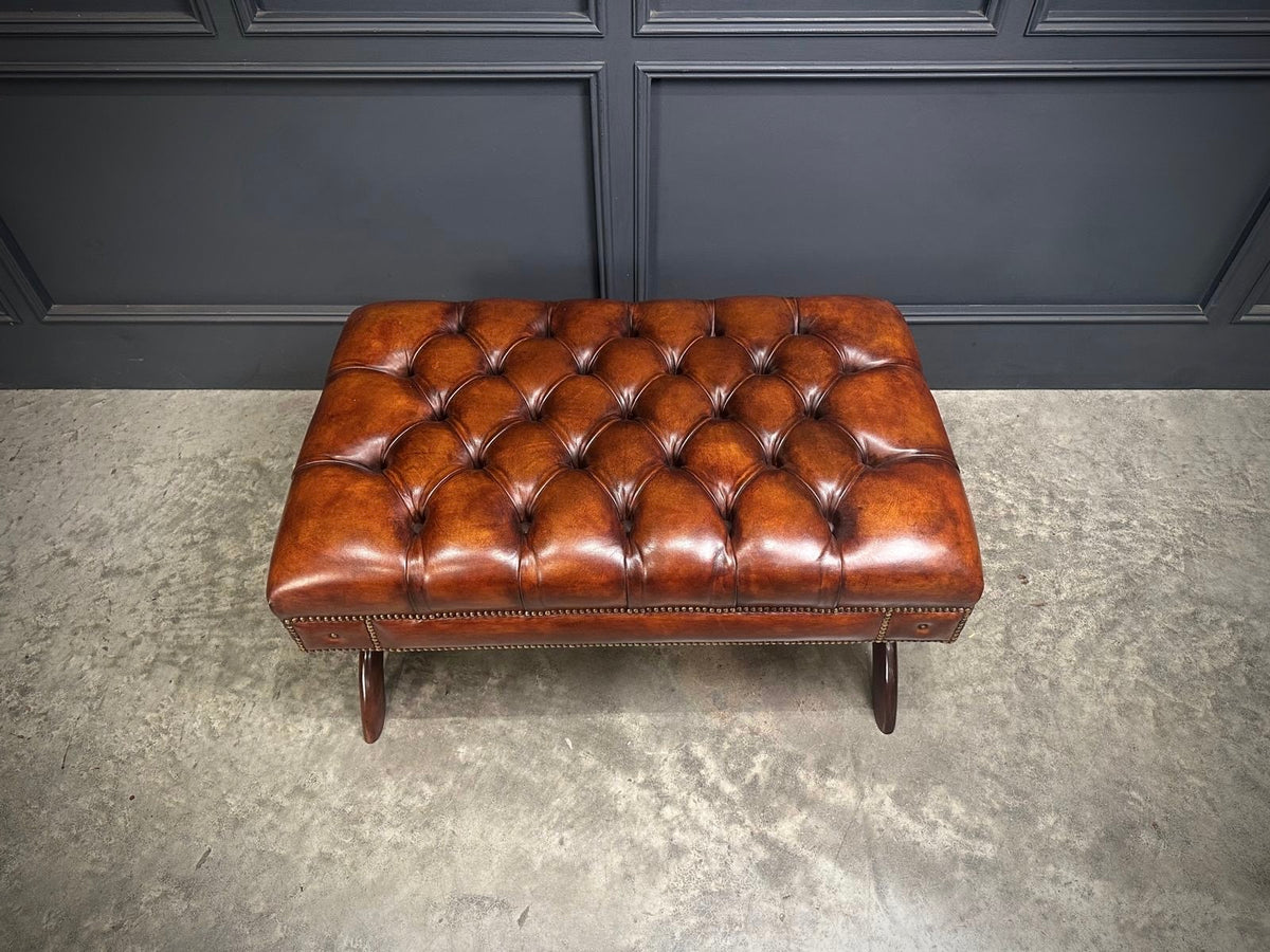 Hand Dyed Buttoned Leather Footstool