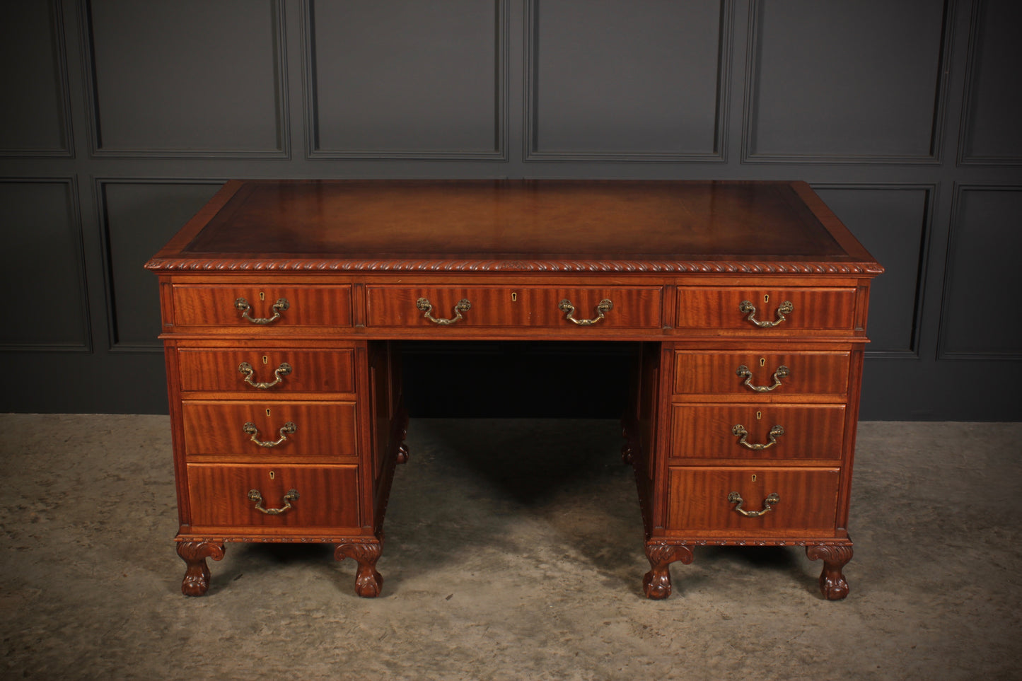 Mahogany & Leather Pedestal Desk