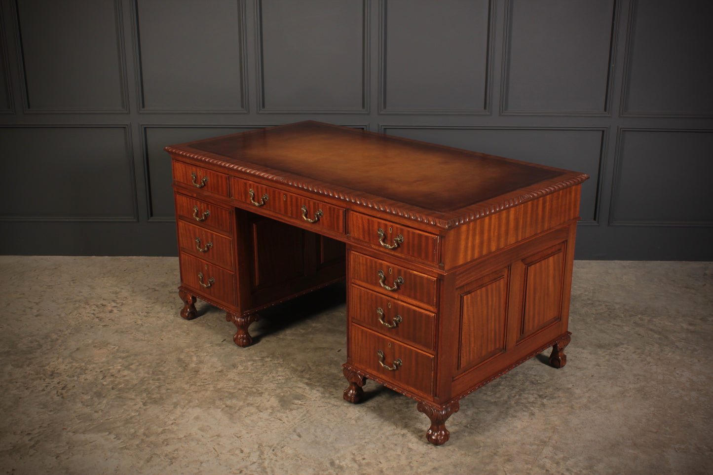 Mahogany & Leather Pedestal Desk