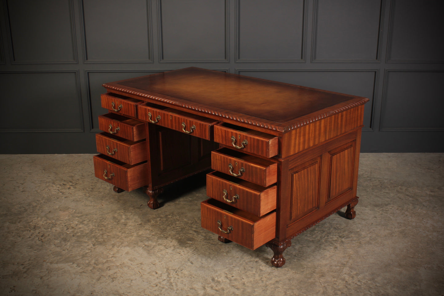 Mahogany & Leather Pedestal Desk