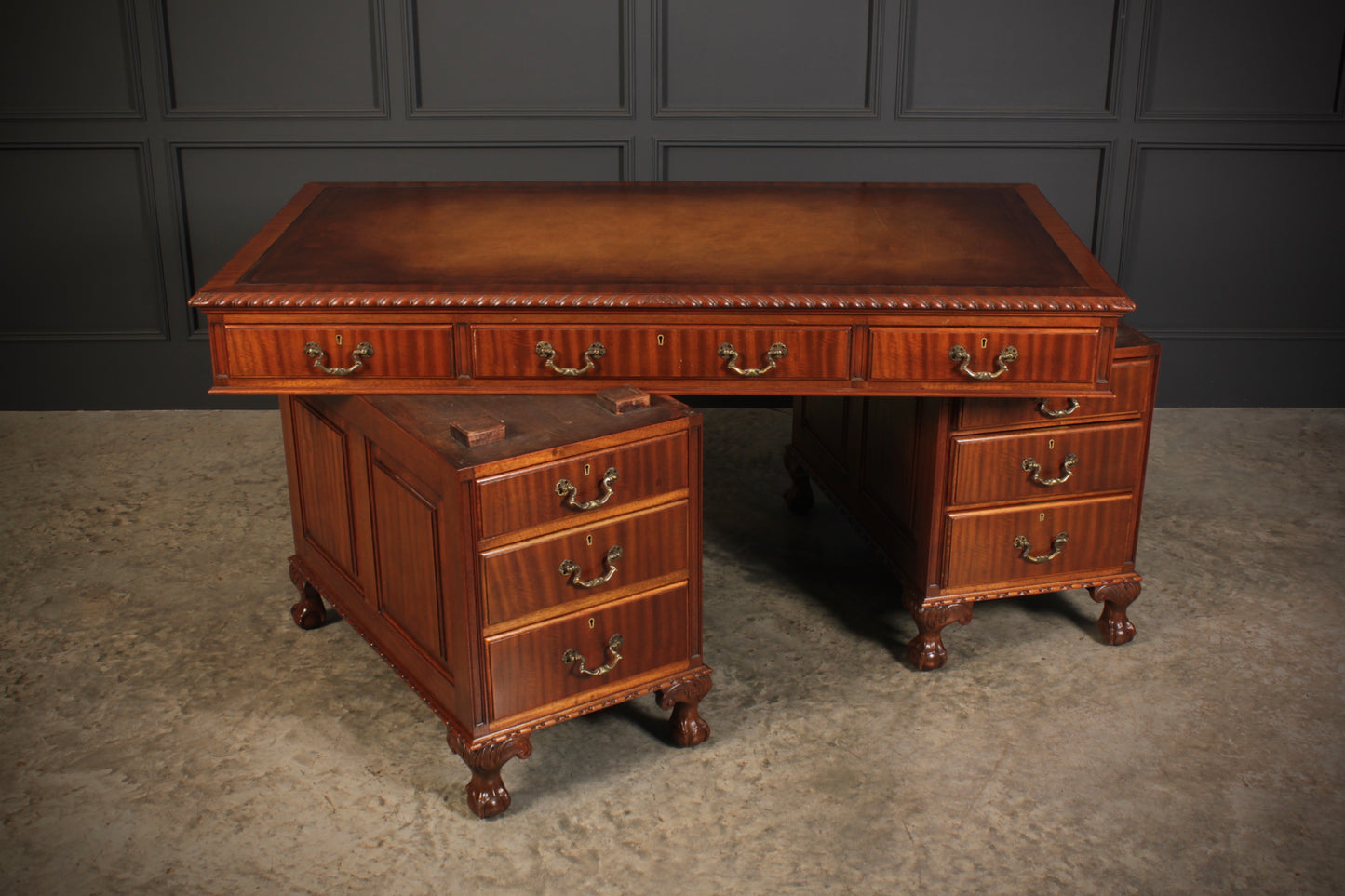 Mahogany & Leather Pedestal Desk