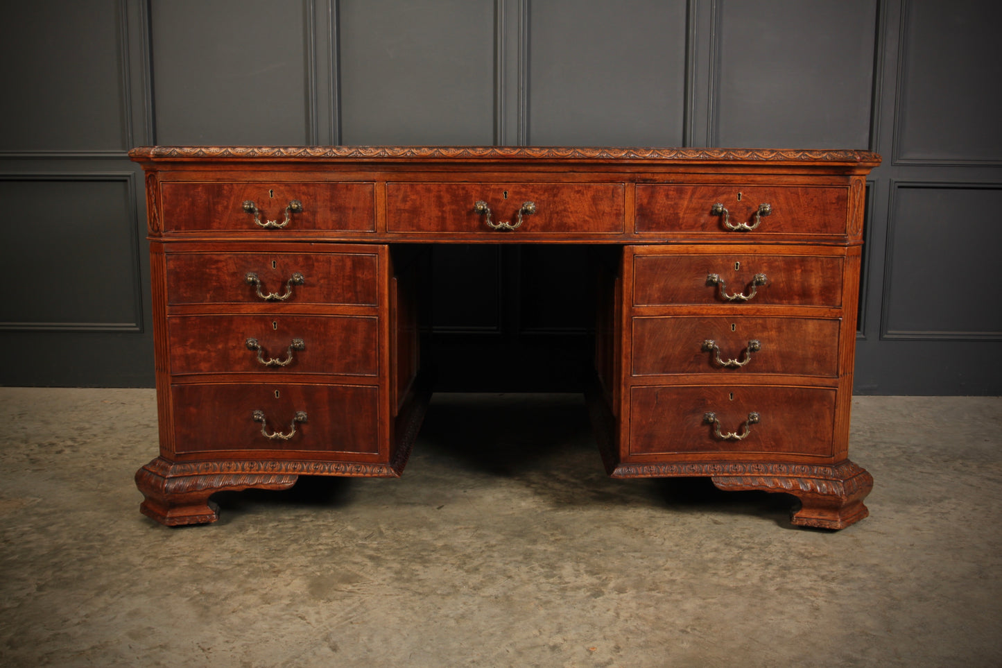 Magnificent Serpentine Mahogany Partners Desk
