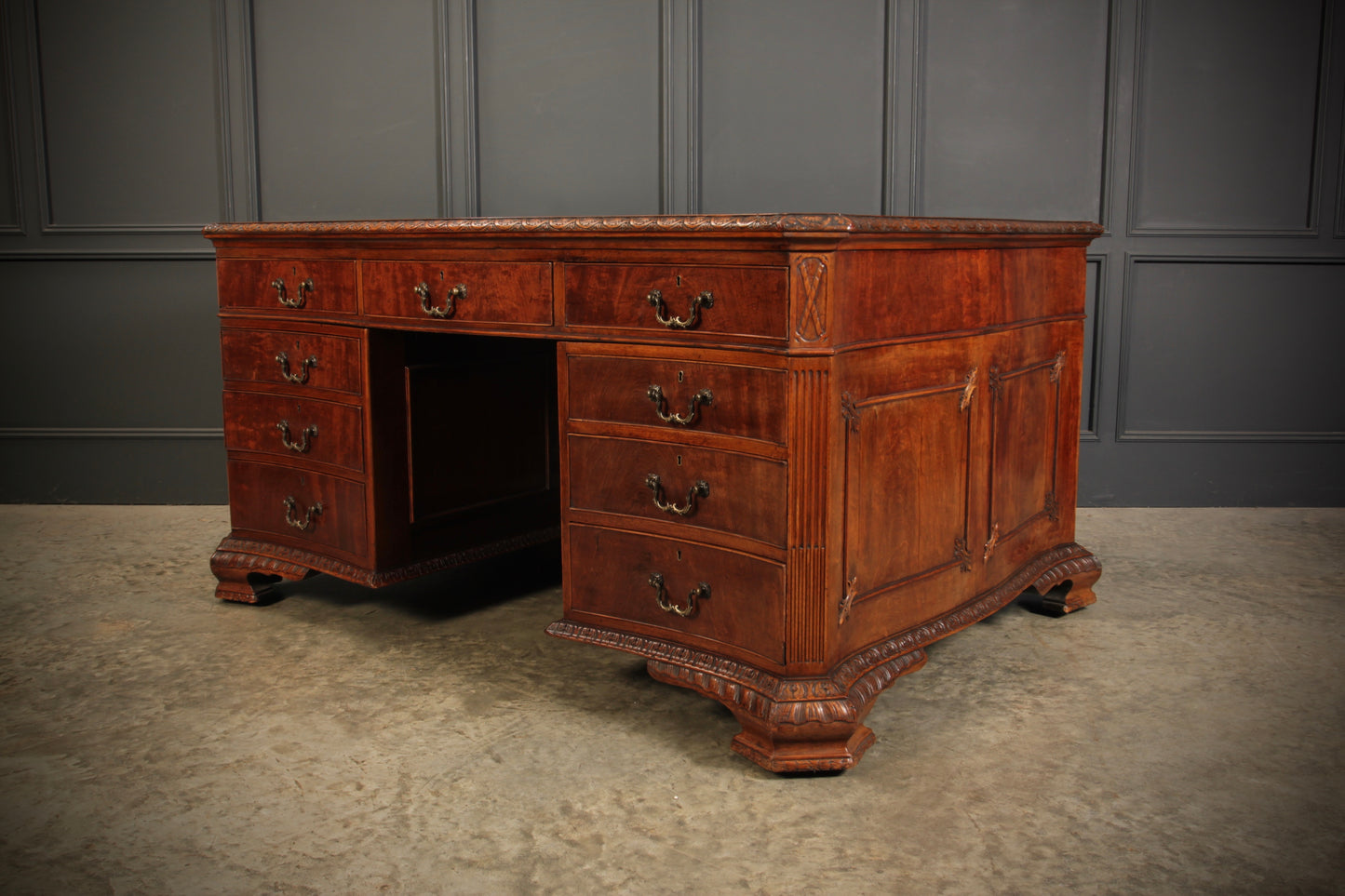 Magnificent Serpentine Mahogany Partners Desk