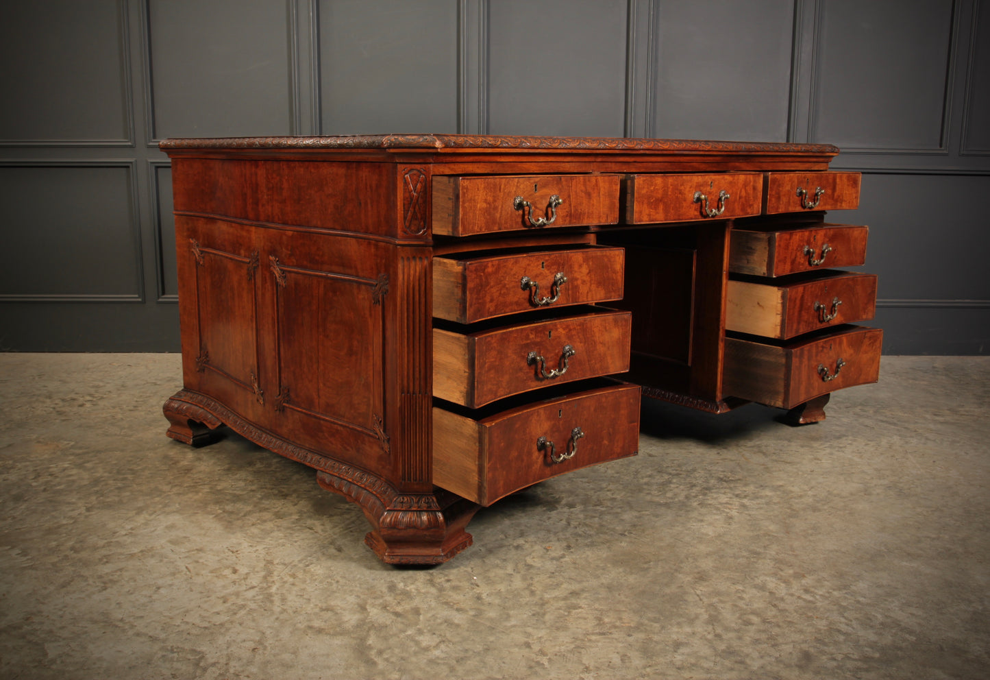 Magnificent Serpentine Mahogany Partners Desk
