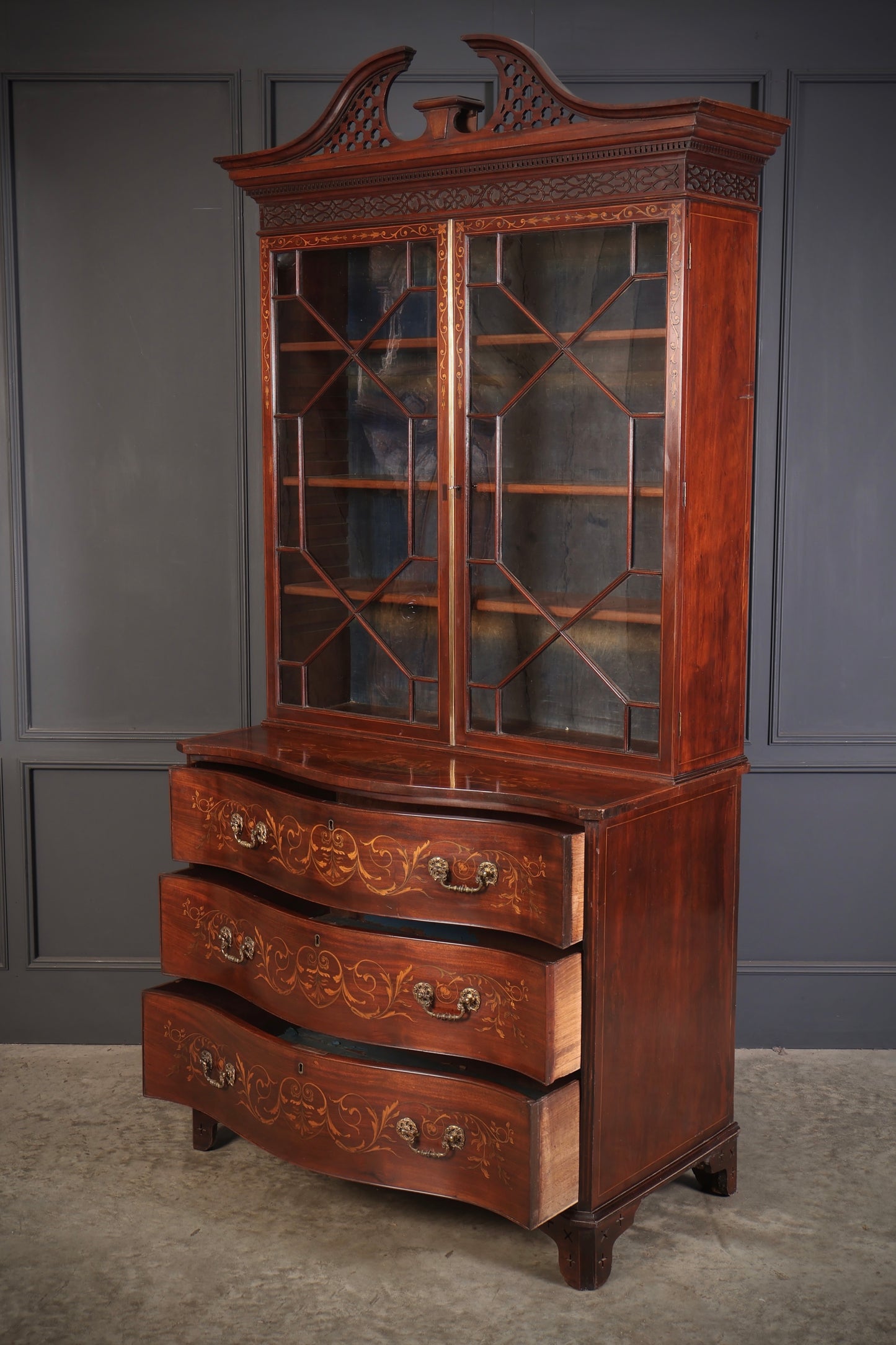 Rare George III Marquetry Inlaid Mahogany Bookcase