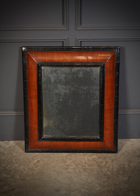 William & Mary Walnut & Ebonised Cushion Frame Mirror