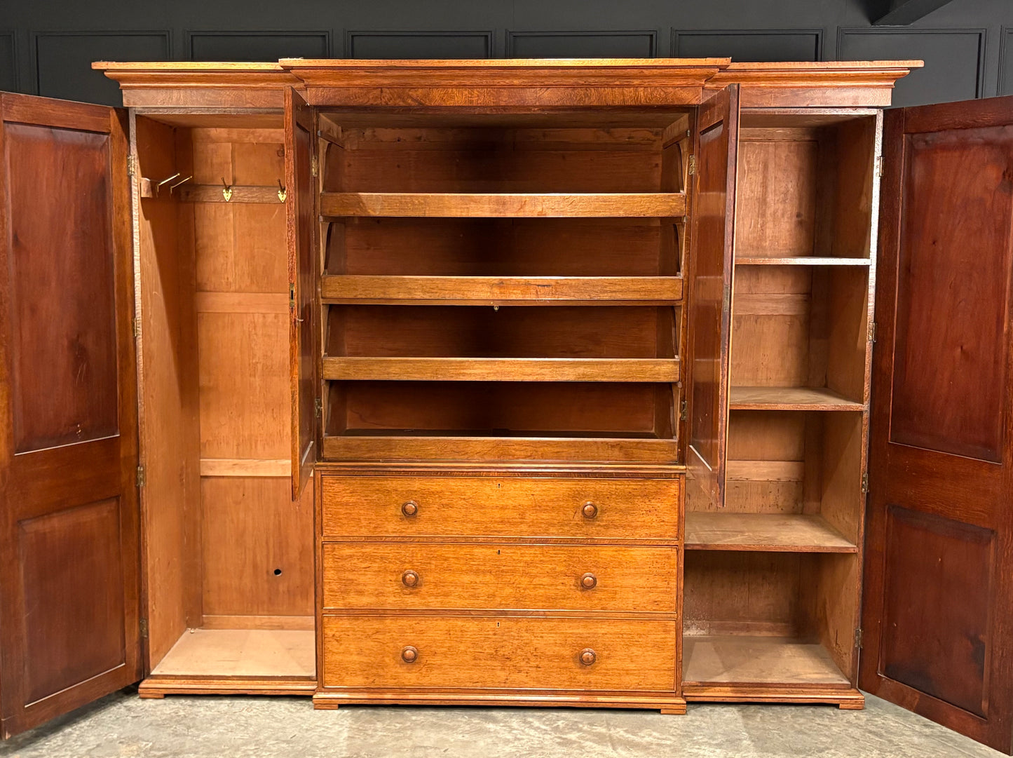 Victorian Pollard Oak Breakfront Wardrobe