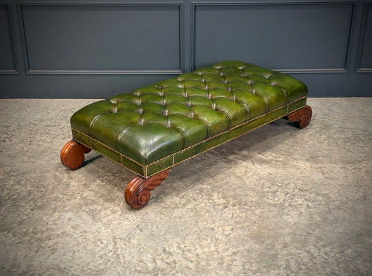 Regency Green Buttoned Leather Footstool