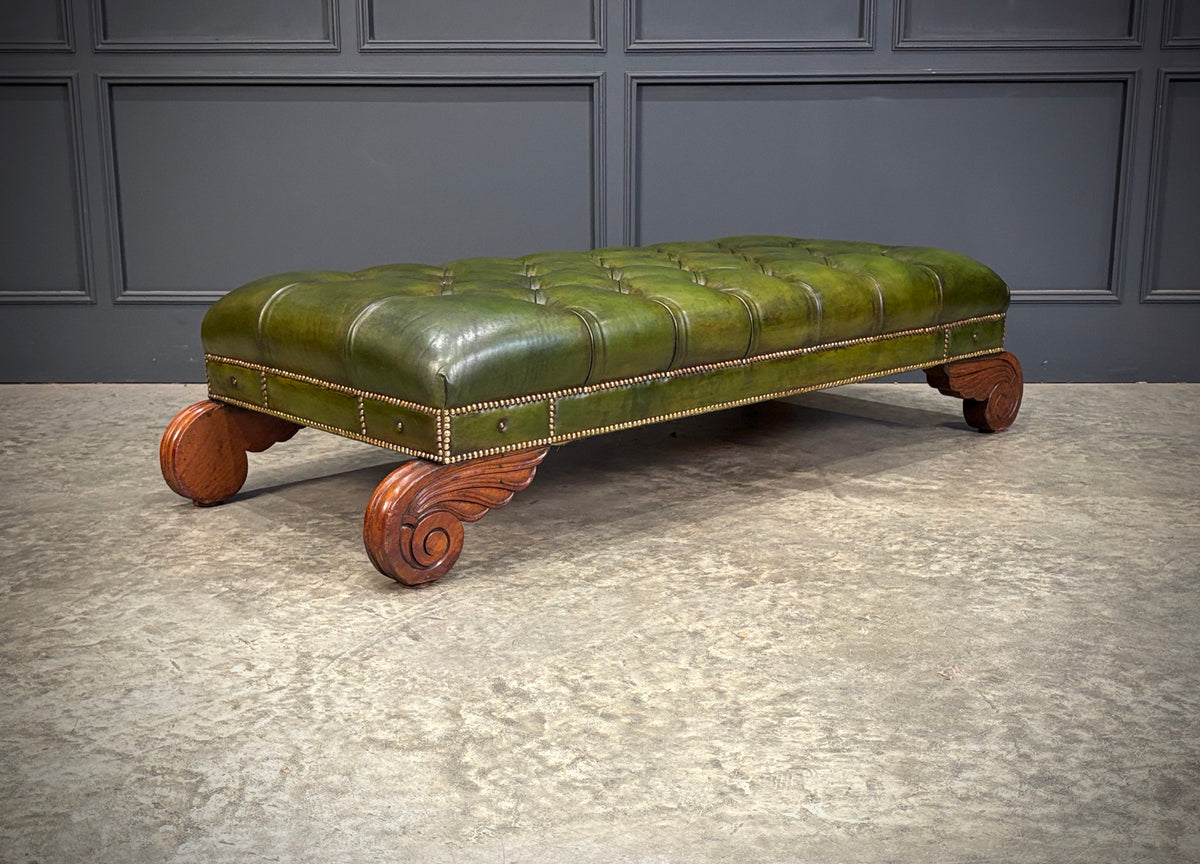 Regency Green Buttoned Leather Footstool