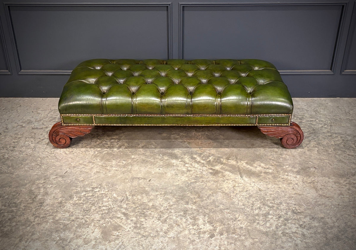Regency Green Buttoned Leather Footstool