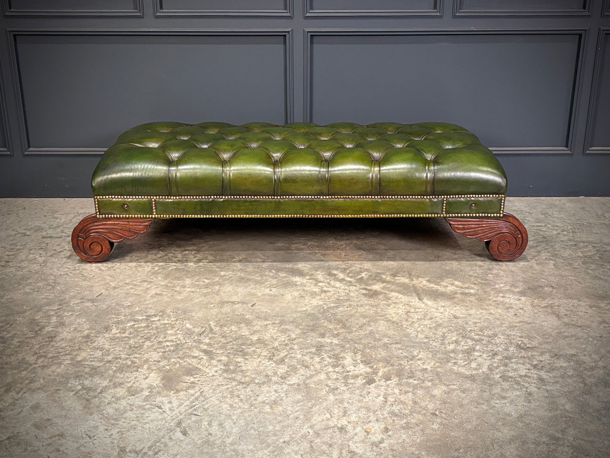 Regency Green Buttoned Leather Footstool